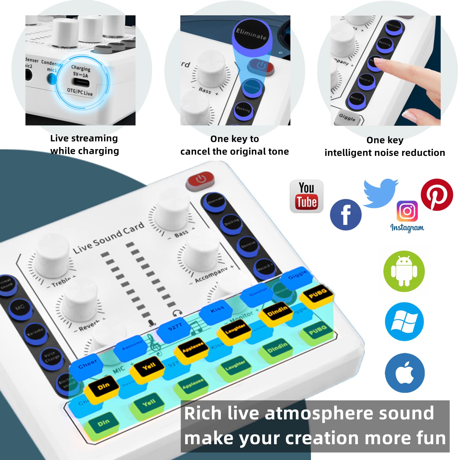 Podcast Equipment Bundle, BM-800 Podcast Microphone Bundle-Voice Changer with Mic Arm-Studio Condenser Microphone for Phone, PC,
